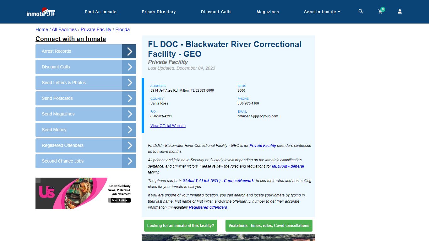 FL DOC - Blackwater River Correctional Facility - GEO - Inmate Search ...