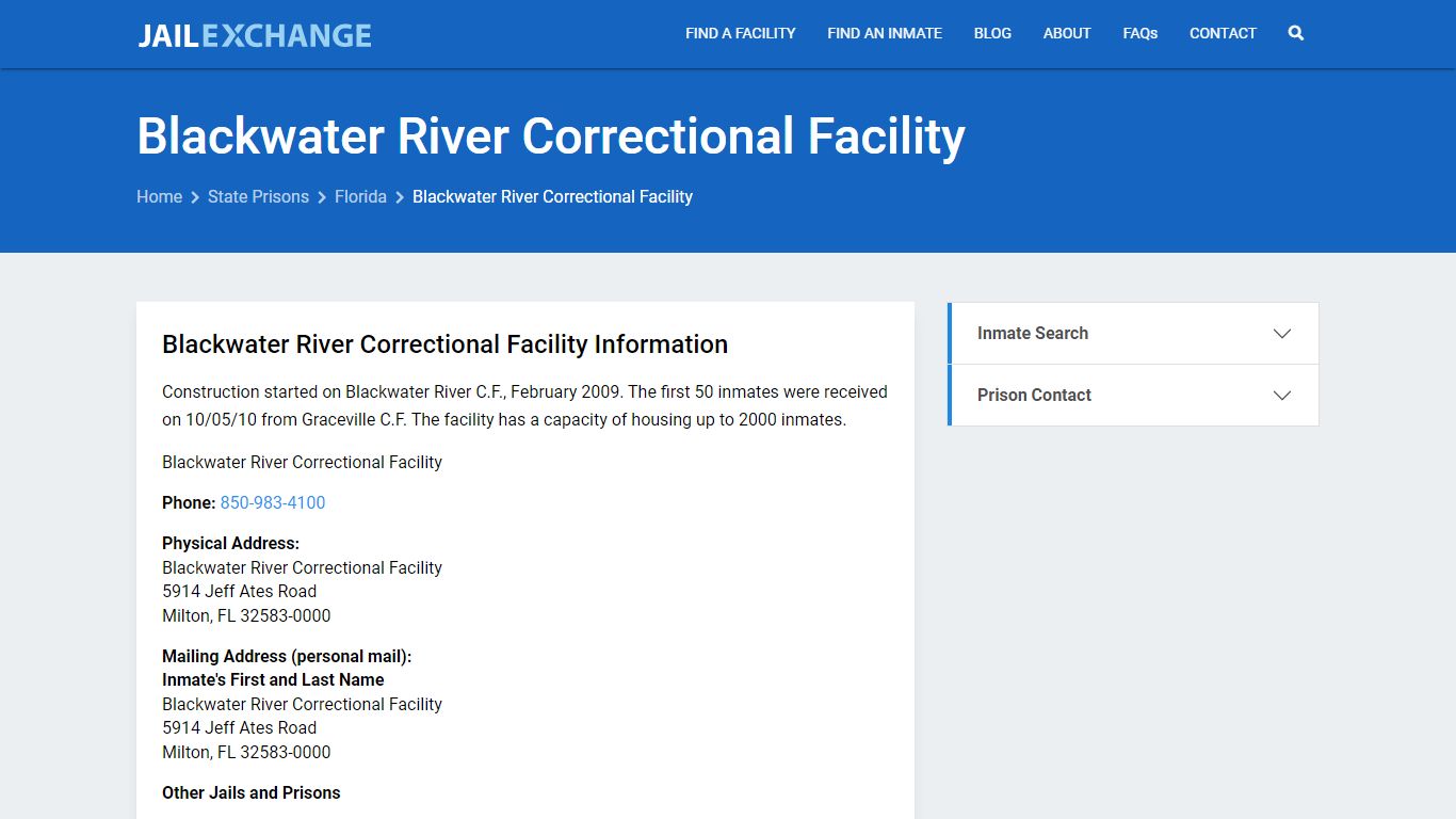 Blackwater River Correctional Facility Inmate Search, FL - Jail Exchange